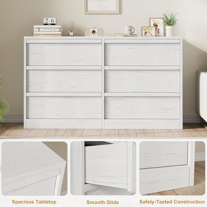 Antique White 47In Sixfold Drawer Dresser Collections