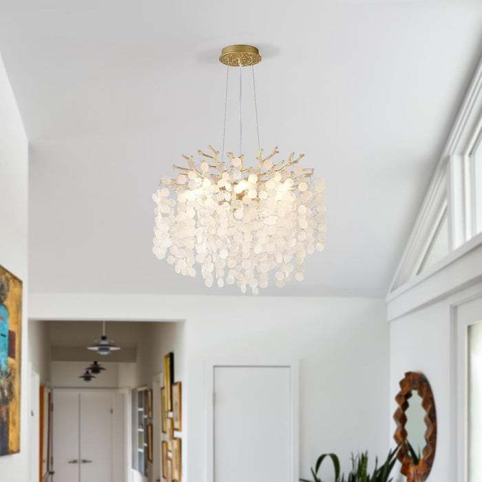 18-Inch Coastal Chandelier 6-Light Gold Tree Branch Crystal Chandelier
