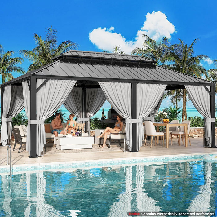 20x12 Hardtop Gazebo AluminumFrame Outdoor Gray Weatherproof