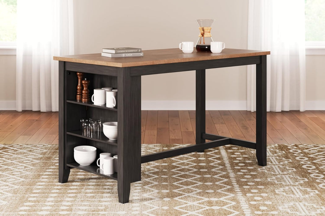 Gesthaven Contemporary Counter Height Dining Table with 3 Shelves and Trestle Base, Light Brown & Dark Brown