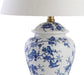 22" Blue/White Ceramic Table Lamp, French Country Chinoiserie Ginger Jar LED Bedside Lamp for Living Room Bedroom, White Linen Shade, JYL3005A