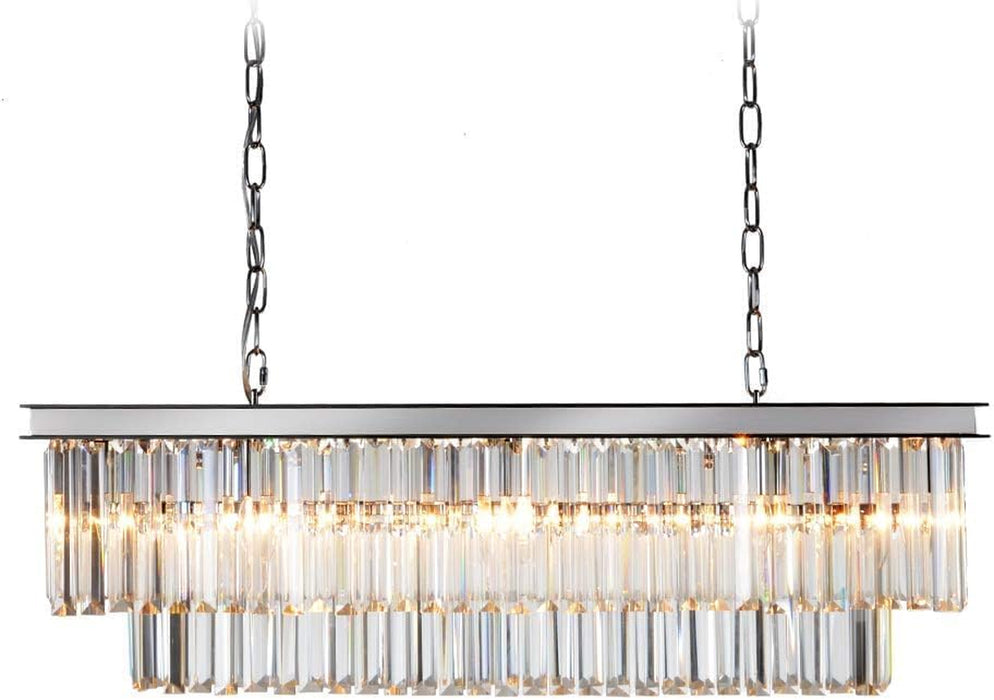 Chrome Rectangle Crystal Pendant Light 39.4Inch Chandelier