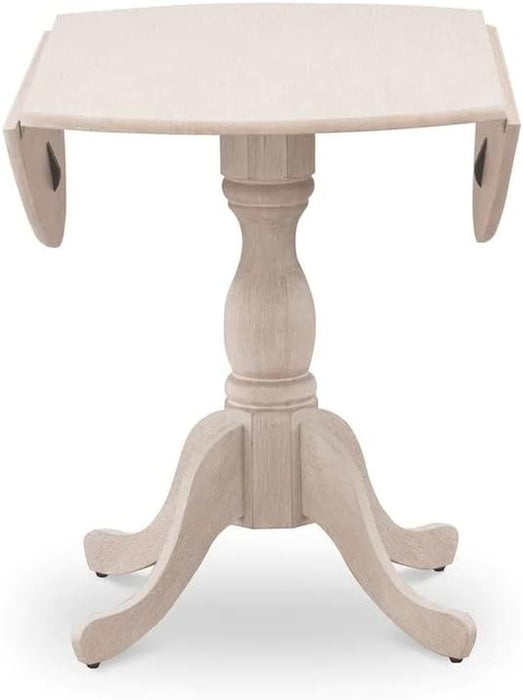 DMT-ABC-TP Dublin Kitchen Dining Table - a round Wooden Table Top with Dropleaf & Pedestal Base, 42X42 Inch, Wirebrushed Buttercream | Kitchen