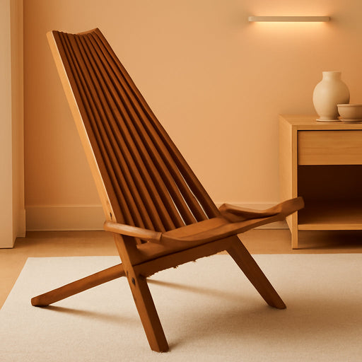 Wooden Folding Tamarack Chairs, FSC Certified Acacia Low Profile Adirondack Chairs, Wood Folding Chair for Outdoor, Patio, Porch, Pool, Backyard, Garden, Balcony and Deck - Chestnut - Single