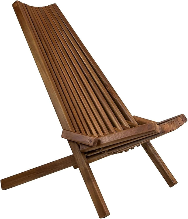 Wooden Folding Tamarack Chairs, FSC Certified Acacia Low Profile Adirondack Chairs, Wood Folding Chair for Outdoor, Patio, Porch, Pool, Backyard, Garden, Balcony and Deck - Chestnut - Single