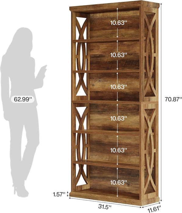 Rustic Brown Six Tier Freestanding Bookshelf Office
