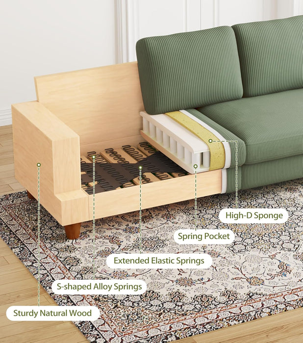 Corduroy Sofa EightySevenInch DeepSeat Green LivingRoom Comfort