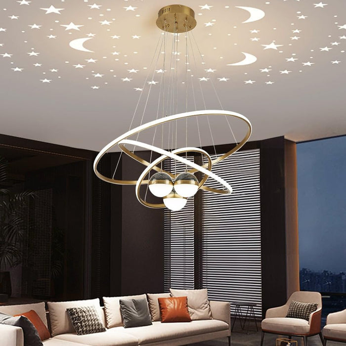 Gold Triple Light LED Ceiling Chandeliers Dimmable