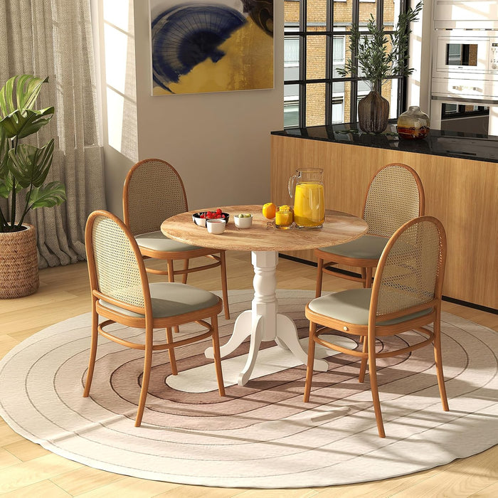 round Dining Table, 39" D X 29" H, Rubber Wood Pedestal Table W/Round Tabletop & Curved Trestle Legs, 4-Person Dinner Table for Kitchen, Dining Room, Restaurant (Natural & White)