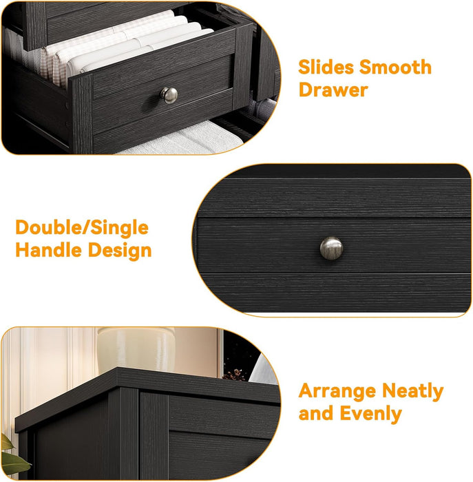 12-Drawer Dresser, Modern Wooden Storage Chest of Drawers, Wide Dresser TV Stand for 65 Inch TV, Large Wood Drawer Organizer for Bedroom, Living Room, Hallway, Black