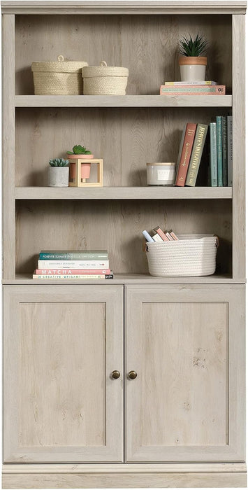 Miscellaneous Storage Bookcase with Doors, Adjustable Shelves, 5 Shelf Bookcase - Chalked Chestnut Finish