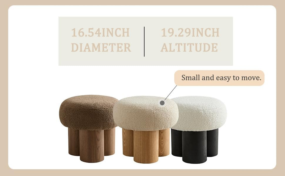 16.54''Mushroom Stool,Modern Fabric Ottoman Foot Rest,Teddy round Foot Stool with Three Legs under Desk,Small Stool for Living Room, Bedroom and Kitchen (Brown)