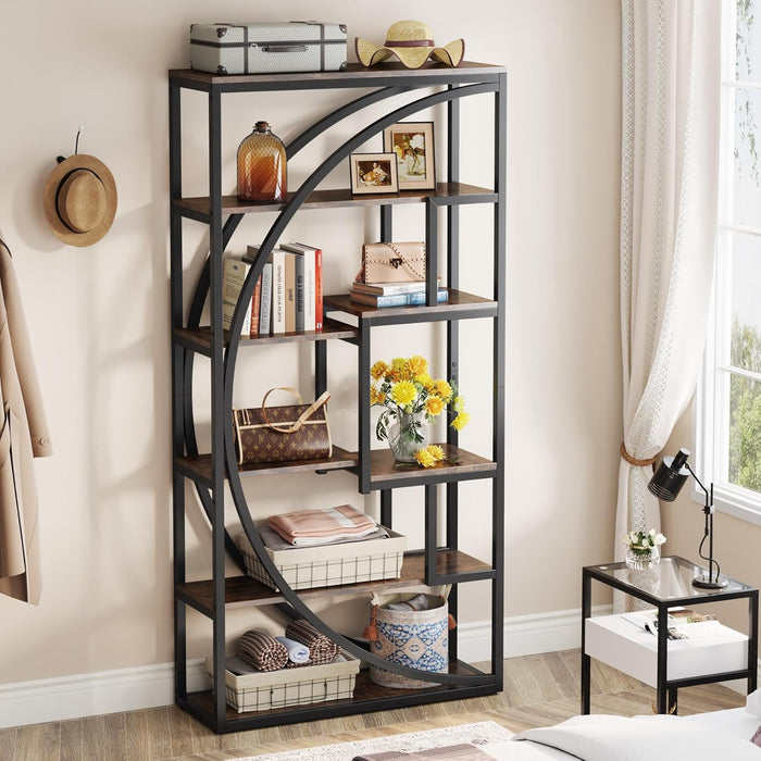 Rustic Brown 70.8-Inch Tall 5-Tier Etagere Bookshelf