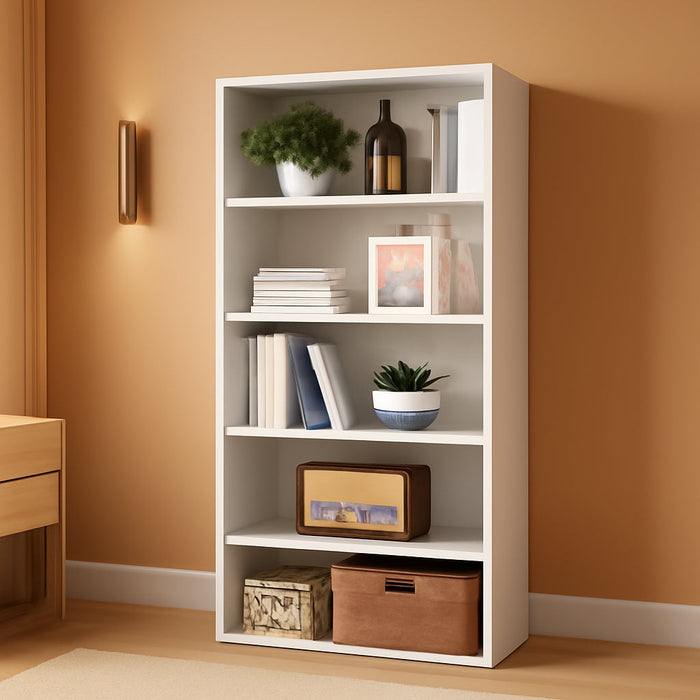 53 Inch Tall White Industrial Floorstanding Bookcase
