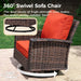 4-Piece Patio Furniture Set, Oversized Outdoor Wicker Sofa with Swivel Chairs and Coffee Table, Sectional Rattan Outdoor Conversation Set for Poolside Backyard Deck, Red