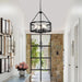 Vintage Chandelier for Entryway, 4 Lights Farmhouse Dining Room Light Fixture, Modern Rustic Black Chandeliers, Industrial Metal Drum Light Fixtures for Kitchen Island Foyer Living Room