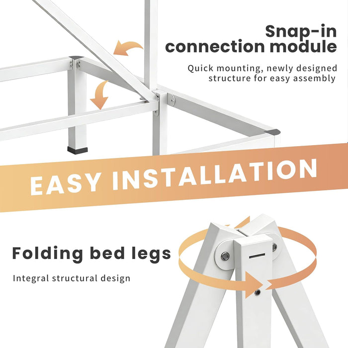 14 Inch White Full Heavy Duty 3500Lbs Bed Frame with Round-Corner