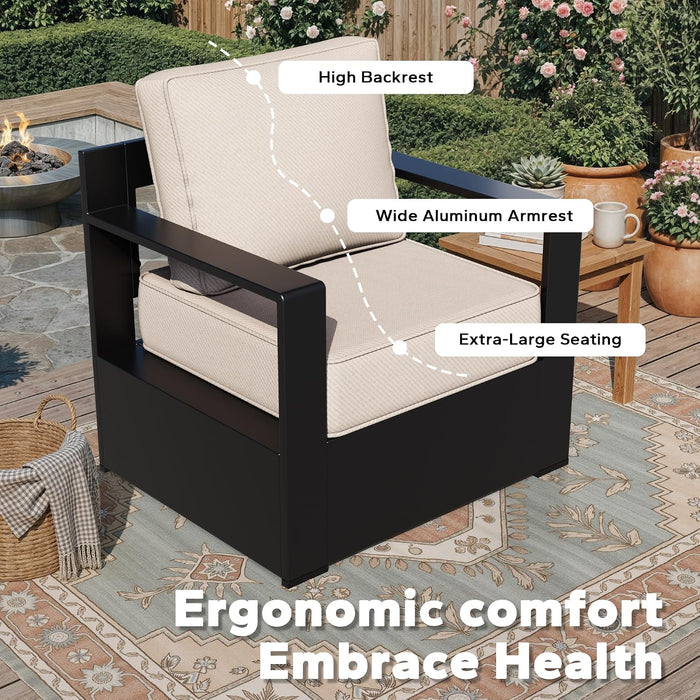 Outdoor Aluminum Furniture, Patio Chairs with 6" Thick Removable Cushions, All-Weather Metal Frame, Deep Setting for Garden, Poolside and Porch,Beige