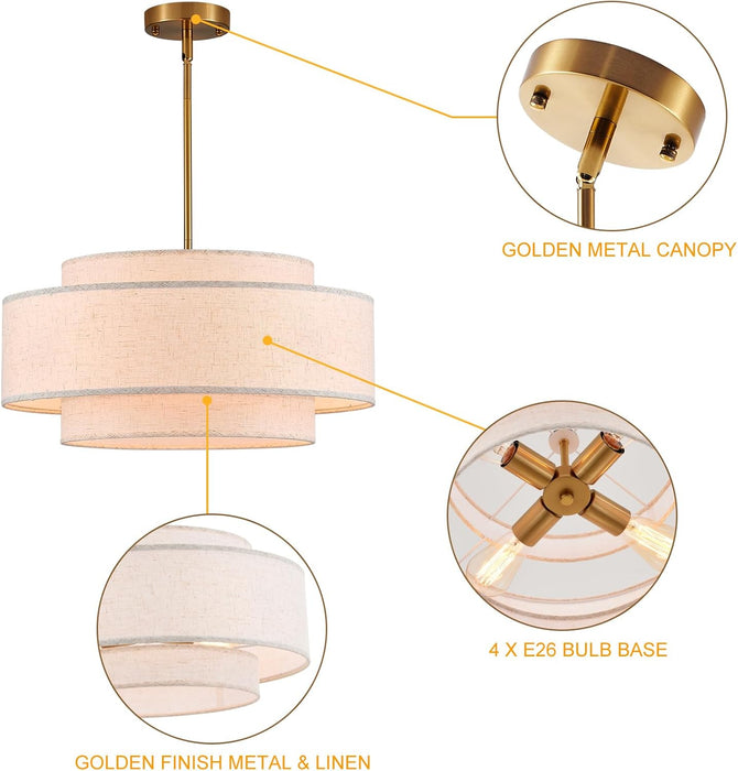 NineteenPointSevenInch Drum Chandelier Antique Gold Linen