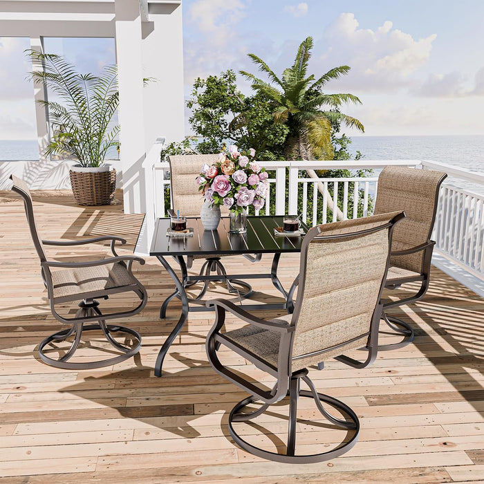 Patio Swivel Chairs Set of 4,Padded High Back Outdoor Chairs,Brown