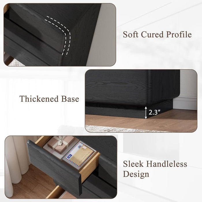 Black 6 Drawer Dresser for Bedroom, 48" Tall Dressers & Chest of Drawers with Curved Profile Design, Modern Dresser with Thickened Base for Bedroom, Living Room, Hallway