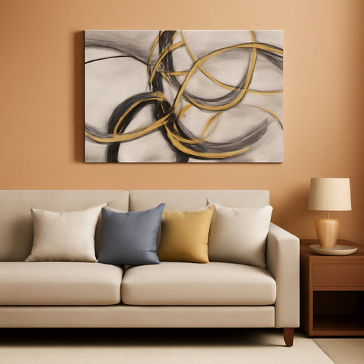 Black Art Modern Art Picture for Bedroom Gray Abstract Oil Painting Home Decorations for Living Room Dining Room Office 24"X48"