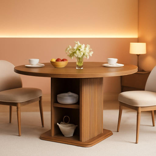 Extendable round Dining Table for 4-6-8, 59 Inch Dining Room Kitchen Table with Storage, Fluted Wood Slide Door, Modern Oval Circle Dinner Furniture for Living Room, Farmhouse, Brown, Walnut