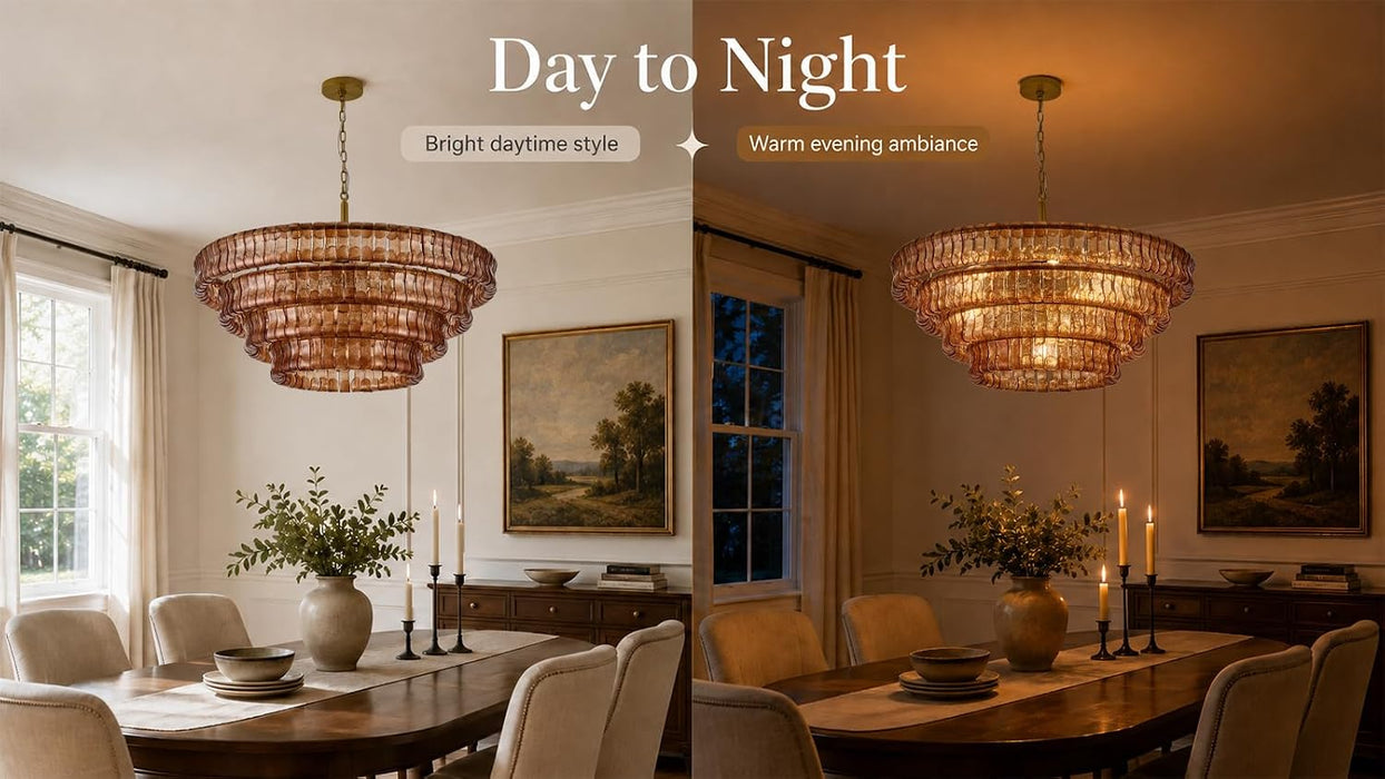 40 Inch Modern round Amber Crystal Glass Chandelier, Large 4-Tier 10 Lights Gold Luxury Hanging Light Fixture, for Dining Room, Kitchen Island, Living Room, Entryway (Included E12 Bulbs)
