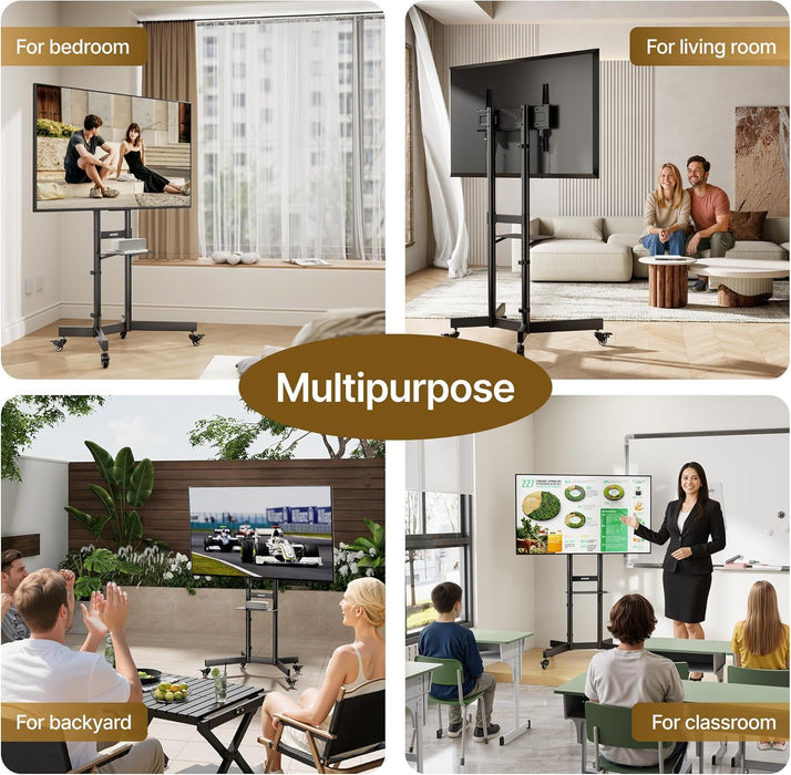 Upgraded Rolling TV Stand for 32-86 Inch Tvs up to 200 Lbs, Heavy Duty Mobile TV Cart with Laptop Shelf, Height Adjustable Portable TV Stand with Lockable Wheels, Max VESA 600X400Mm, HW1285BK