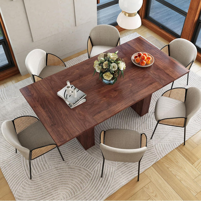 78 Inch Rectangular Dining Table for 6 to 10, Farmhouse Fluted Dining Kitchen Table, Modern Wood Long Dining Table for Kitchen Living Room, Walnut