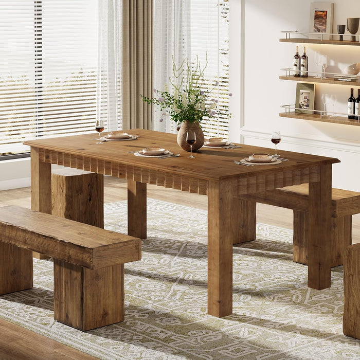 63-Inch Solid Wood Dining Table for 6, Farmhouse Kitchen Table with Heavy Duty Legs, Rectangular Wood Dinner Table for Dining Room, Living Room, Dark Brown