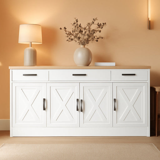 Buffet Cabinet with Storage,53.4" Large Kitchen Storage Cabinet with 3 Drawers and 4 Doors,Wood Farmhouse Buffet Sideboard with Adjustable Shelf for Kitchen Living Room, White