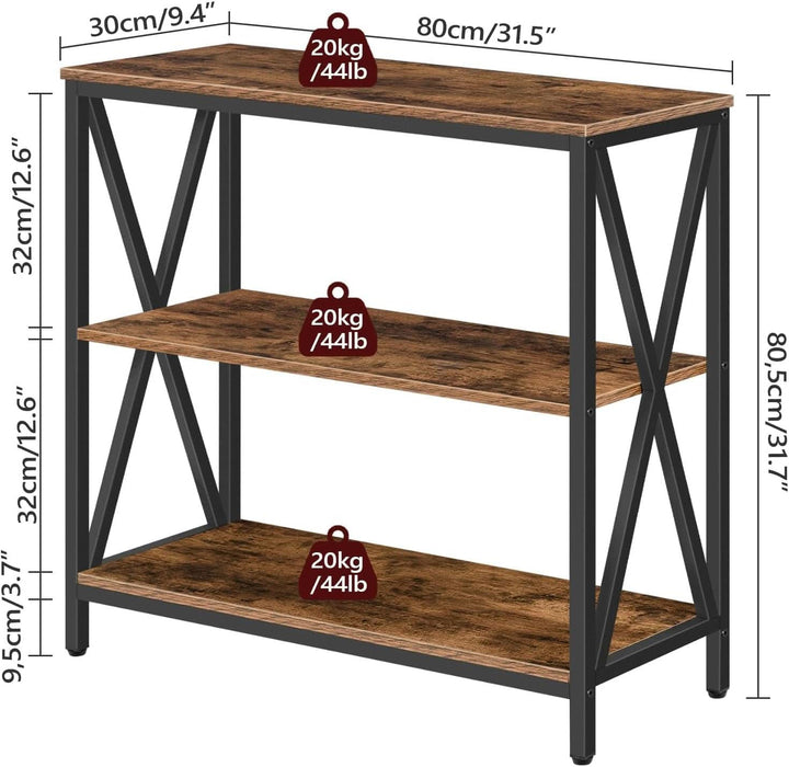 Sofa Table, Industrial Console Table, 3-Tier Narrow Side Table with Open Shelves, Foyer Table for Entryway, Hallway, Kitchen, Living Room and Bedroom, Easy Assembly, Rustic Brown CTHR8001Z