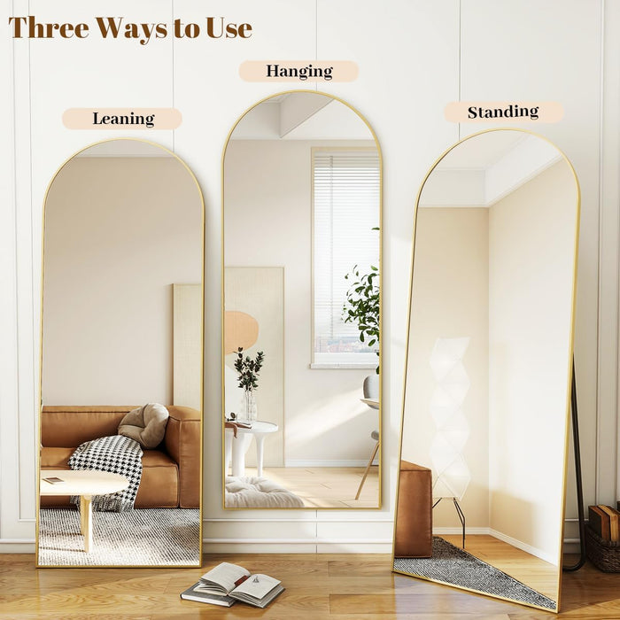 30"X71" Arched Full Length Mirror, Gold Large Floor Mirror with Aluminum Alloy Frame, Standing Hanging or Leaning Wall-Mounted Full Body Mirror for Living Room and Bedroom