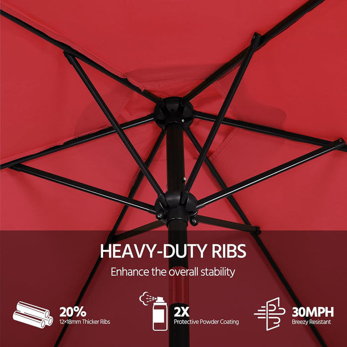 9FT Patio Umbrella Outdoor with Heavy Duty Base Included,Table Umbrella with Push Button Tilt and Crank, UV Protection Waterproof for Yard/Outdoor/Wedding Parties and Events - Red