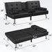 Futon Sofa Bed Modern Folding Futon Set Convertible Recliner Lounge for Living Room with 2 Cup Holders, Removable Armrests (PU Leather, Black)