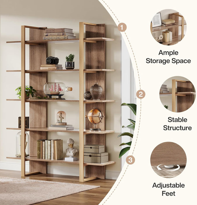 Five Tiered Bookshelf Metal Frame Beige Oakwoodfinish