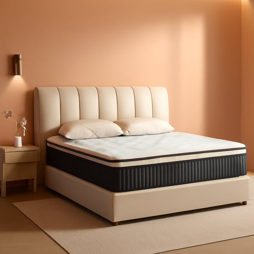 12 Inch Queen Mattress, Medium Firm Hybrid Memory Foam, 7-Zone Body Support for Pressure Relief, Motion Isolation, Queen Mattress in a Box, White Breathable Textured Fabric Mattresses