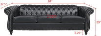 Modern 3 Seater PU Chesterfield Sofa, Upholstered Tufted Button Leather Chesterfield Couch, Classic Faux Leather Settee with Nailhead Trim Scroll Arms for Living Room Bedroom(Black)