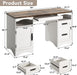 55'' Farmhouse Executive Desk with Drawers & Charging Station, White