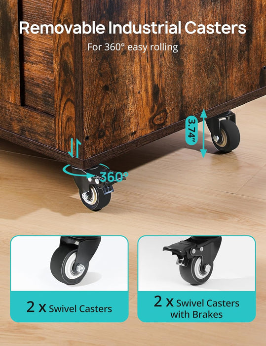 Storage Chest, 39.4'' Wooden Storage Bench with 4 Wheels & 2 Safety Hinges, Retro Box Support 300 Lbs for Bedroom, Living Room, Easy Assembly, Rustic Brown