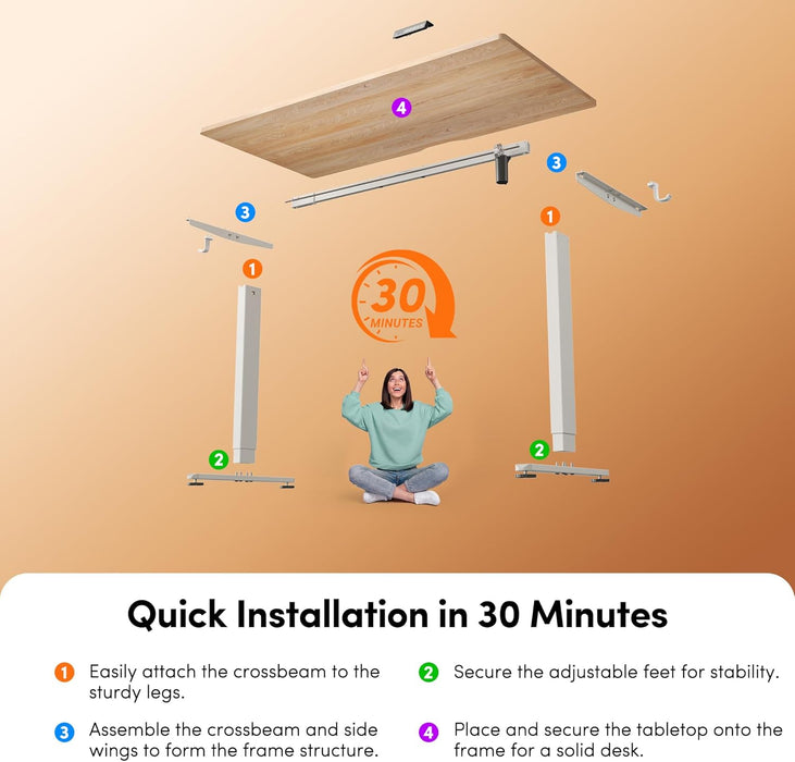 Standing Desk, 48 × 24 Inches Electric Height Adjustable, Sit and Stand Up, Computer Office Desk with Splice Board, White Frame/Maple TOP