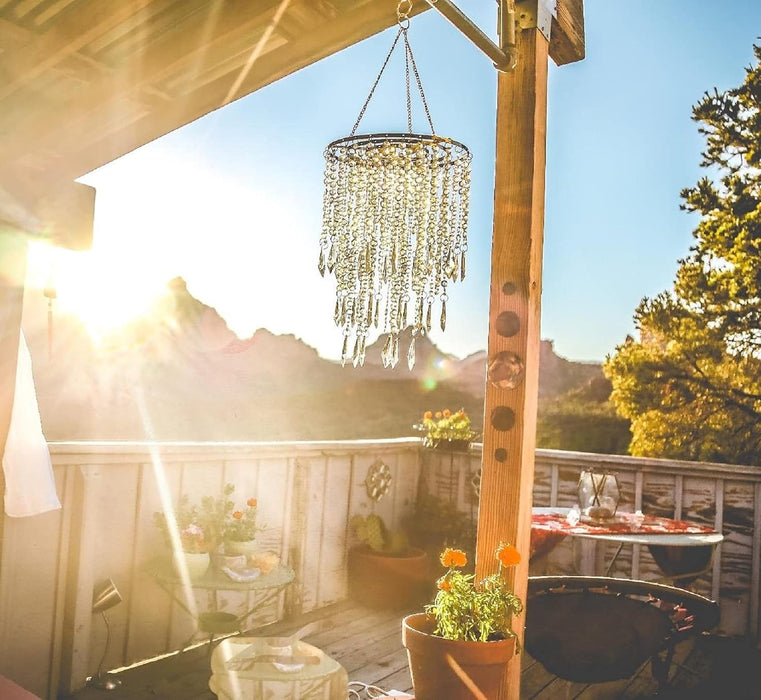 Acrylic Chandelier Ceiling Light Shade Beaded Hanging Pendant Lampshade with Gold Frame for Bedroom for Wedding Party H12.9" X W8.7" 3 Tiers