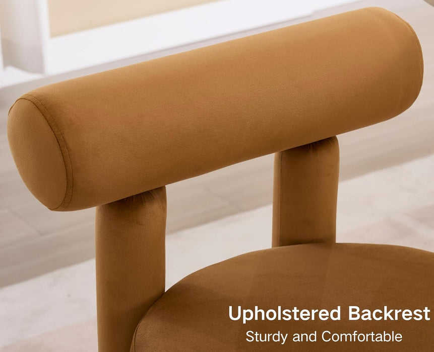 Velvet Upholstered Dining Chairs Set of 2 Modern Fabric Dining Room Chairs Comfy round Kitchen Chairs Armless Accent Side Chairs for Living Roombedroom, Yellowish-Brown