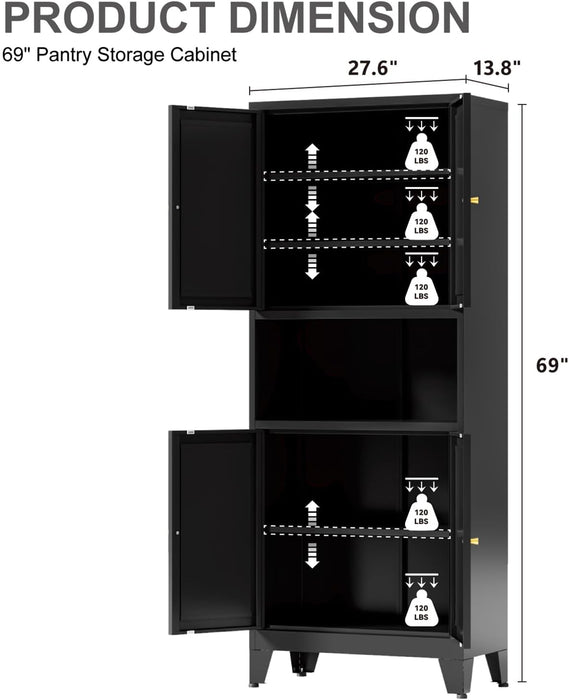 Black 69 Inch Freestanding Pantry Cabinet Organization