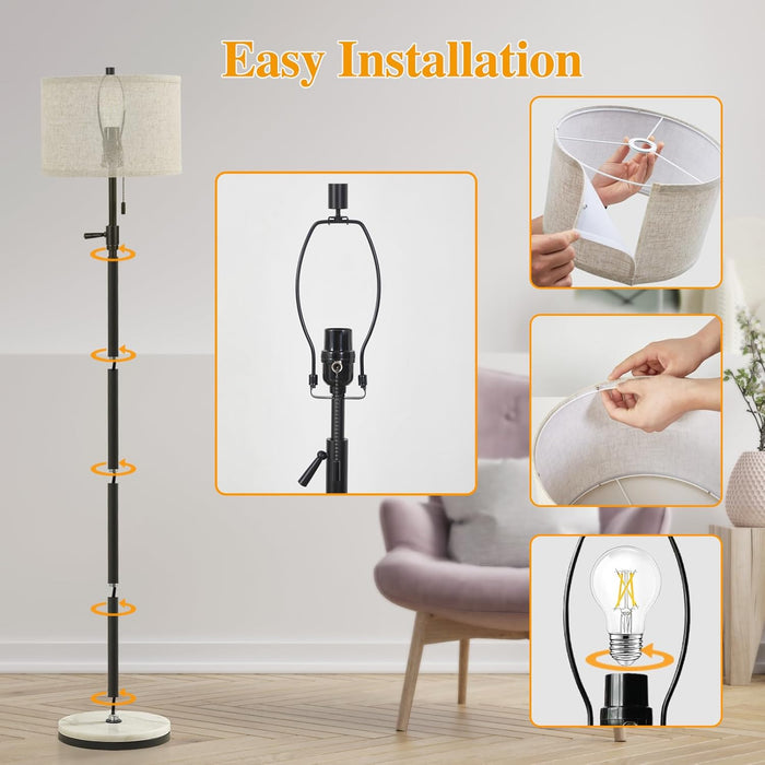 Marble Floor Lamp, Adjustable Height Standing Lamp with Marble Base Tall Lamp with Pull Chain Switch Floor Lamps for Living Room, Bedroom & Office Bulbs Not Included(Black)
