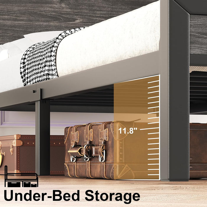 Full Size Bed Frame with LED Lights and Charging Station, Black