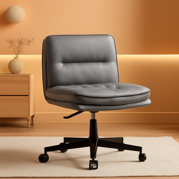 Criss Cross Chair with Wheels, Armless Wide Cross Legged Office Chair Mid Back, Modern Home Office Desk Chair Swivel Adjustable Vanity Computer Chair, Gray