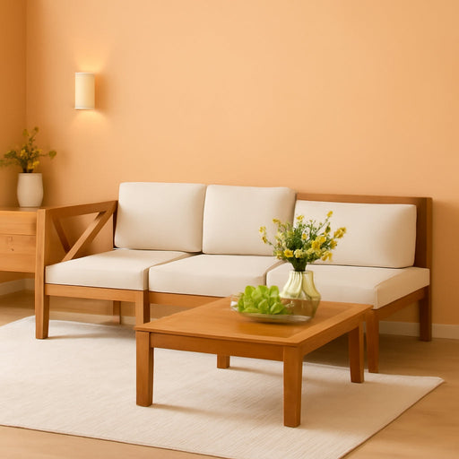 5-Piece Acacia Wood Outdoor Sofa Set Patio Bistro Set Furniture Outdoor Chat Conversation Table Chair Set with Water Resistant Cushions and Coffee Table for Beach Backyard Garden