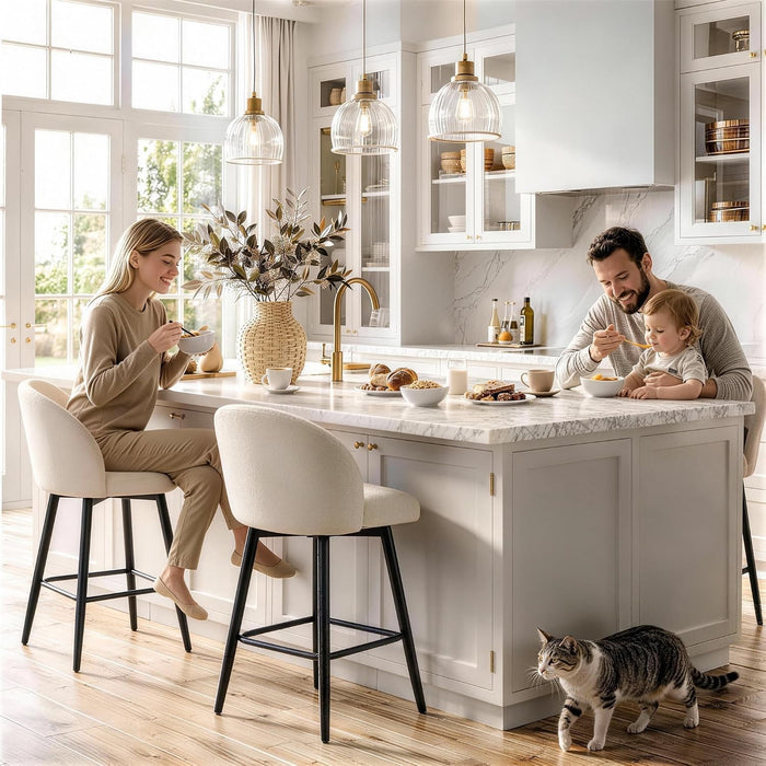 26" Counter Height Bar Stool Set of 2,Linen Fabric Upholstered Barstools with Footrest,Metal Frame,360° Swivel Barstools for Kitchen Island, Home Bar & Breakfast Nook,Beige